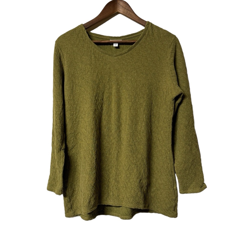J. Jill Pure Jill Long Sleeved Textured Shirt V-Neck Olive Green Size Small